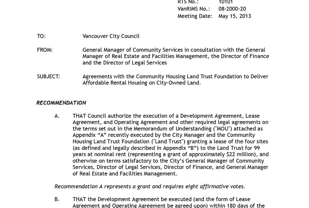 City of Vancouver, Administrative Report to Council
